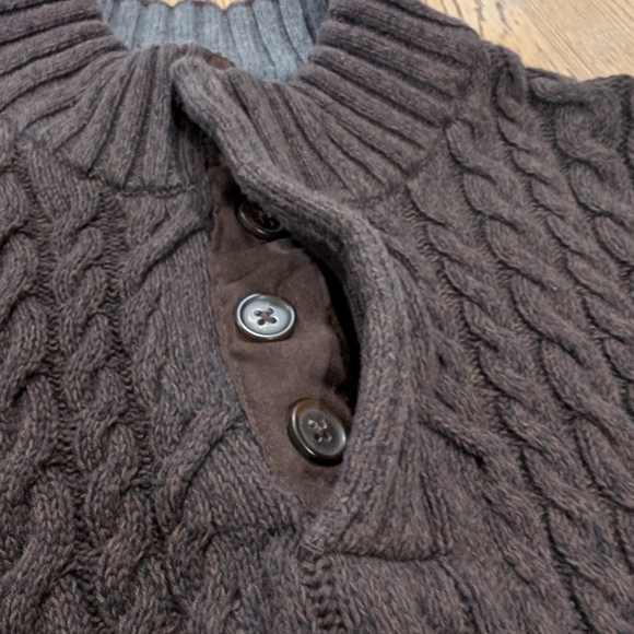 Tasso Elba Men's Brown Cable Knit Crewneck Sweater XL Button Up 100 PercenCotton - Picture 5 of 6